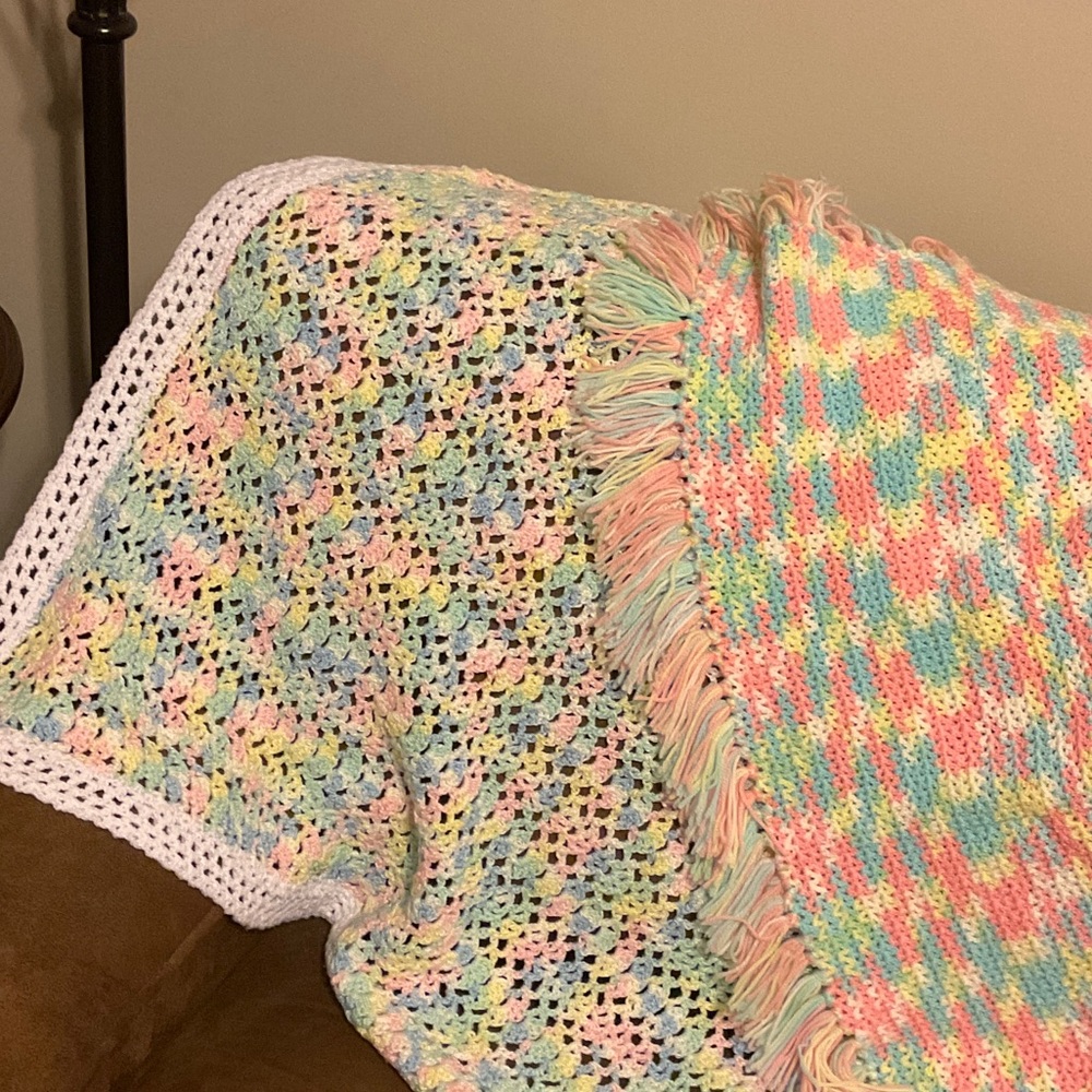 Colorful Crochet Blanket with Fringe